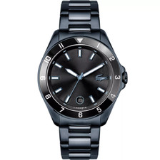 OROLOGIO UOMO LACOSTE TIEBREACKER 2011128 QUADRANTE NERO BRACCIALE ACCIAIO INOX blu