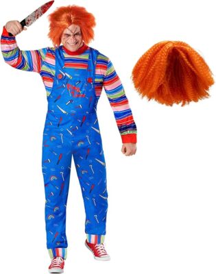 Herren Chucky Kostüm & Perücke Erwachsene Killer Puppe Horror Halloween Kostüm M - XL