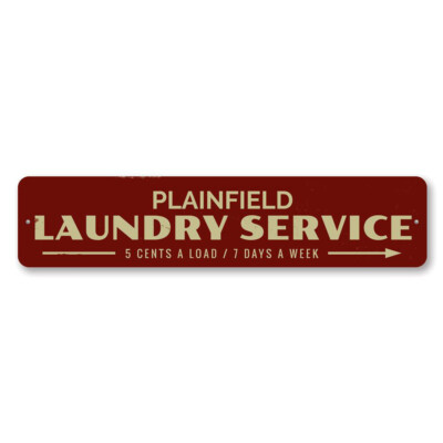Laundry Service Arrow Sign, Personalized 5 Cents Load & 7 Days Metal Wall Decor