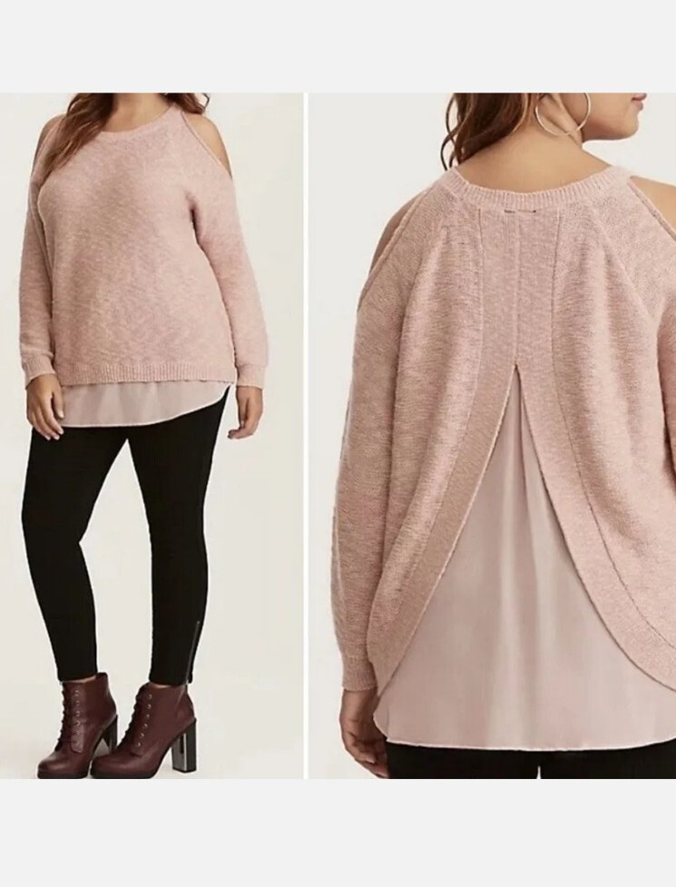 Torrid Layered Split Back Cold Shoulder Blush Pin… - image 2