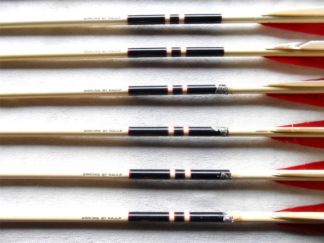 12 VINTAGE WOOD SHAFT ARROWS BY RAULF ARCHERY BODKIN BROADHEAD 4045