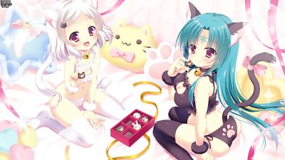 Anime girls long hair animal ears cat keyhole bra Playmat Gaming Mat Desk