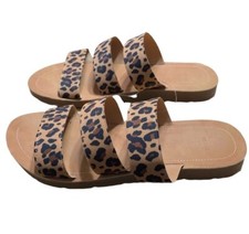 Wild Diva AUDRINA Leopard Print Tripple Strap Flat Slid Sandals 10