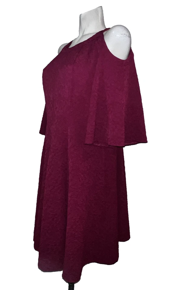 GABBY SKYE Plus Sz 16W Cranberry Floral Textured Fit & Flare Cold Shoulder Dress - Image 4 of 4