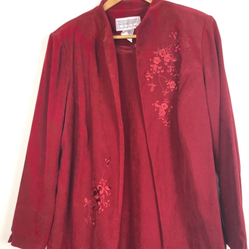 VTG Jessica Howard Women's 2 Piece Set Embroidered Dress & Shirt Red Size 16 - Image 2 of 4