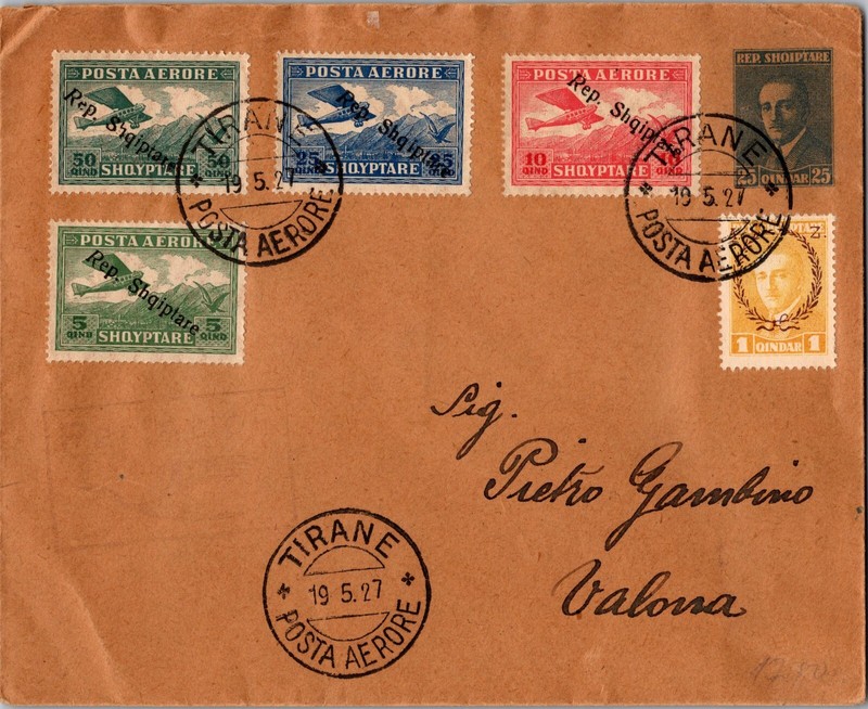 1927 Albania Tirane Airmail First Flight Cover FFC  to Vlone