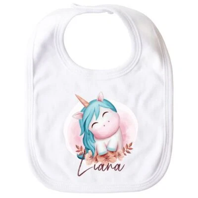 SPECIALME personalisiertes Baby Lätzchen mit Namen und Einhorn personalisiert Wunschname