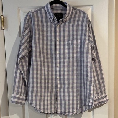 Jos. A. Bank RESERVE Gray and White Plaid Men's Linen Shirt sz Large