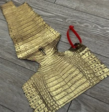 Gold on Brown Genuine Caiman Crocodile Hide Leather piece Skin Gator Croc 445