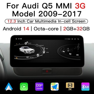 Ultra Narrow 12.3''Android Radio 32G Upgrade for Audi Q5 MMI3G 2009-2015 Carplay