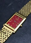 Vintage GP Seiko Slim Tank Quartz Men Red Face Dress Watch-Free DDP Shipping