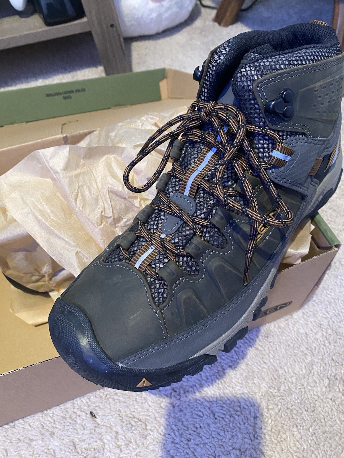 Stivali casual nuovi con scatola Keen 1018596 uomo Targhell Mid Wide nero oliva marrone dorato