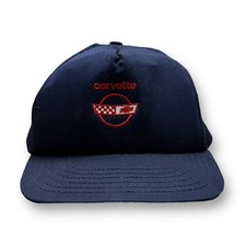 Vintage 80's Chevy Corvette Flag Logo Automotive Sports Car Snapback Hat Blue