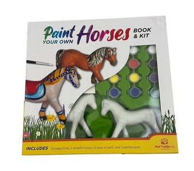 Paint Your Own Horses Book & Kit With 2 Horse Figures, Paint, Brushes - Open Box