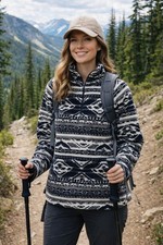 Eddie Bauer Fleece Pullover Womens XL Black Quarter Zip Aztec Southwestern