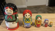 Vintage Matryoshka Russian Nesting Dolls Golden Cockerel “Lady” Signed 5pc Set