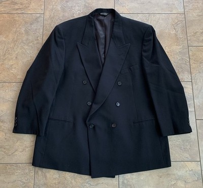 Vtg Pierre Cardin Black Wool Double Breasted Blazer Jacket 46R Peak Lapel USA