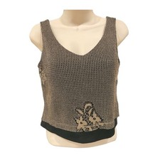 Jeffrey & Dara Evenings Tank Top Womens Gold Netted Black Size 6 Petite 90s Y2k