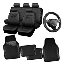 Universal Black Leather Lace Car Seat Covers Full Set for Women All Black