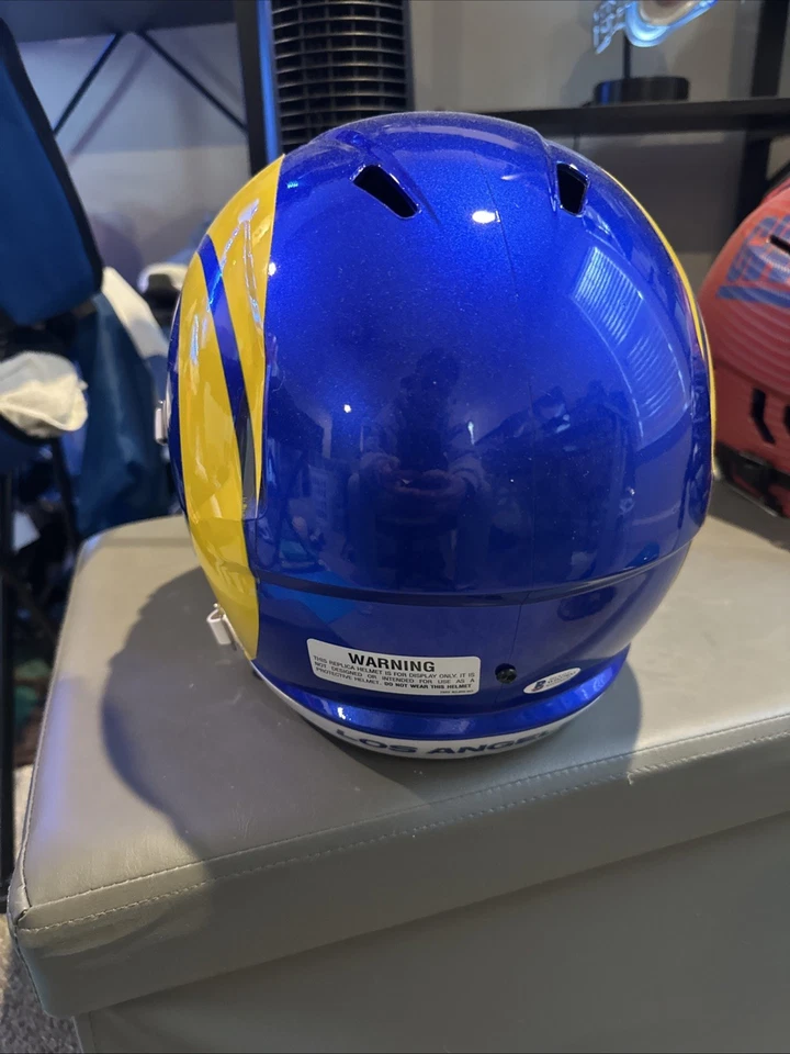 Casco réplica Kurt Warner Rams con visera certificado Beckett Foto 4 de 4