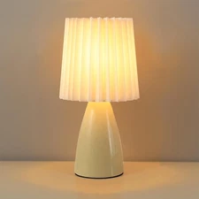 Cute Stylish Small Table Lamp, Pleated Fabric Lampshade, Ceramic Base, Adjust...