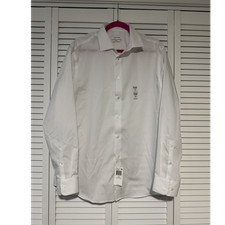 Calvin Klein Steel Regular Fit Herringbone White Dress Shirt Men 16.5 34/35