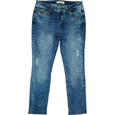 STREET ONE W31 L28 Jeans Hose blau Damen Stretch used Look Schmetterling slim XL