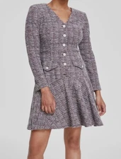 Taylor Womens' Red Tweed Stretch Button-Front Fit & Flare Dress Size 6