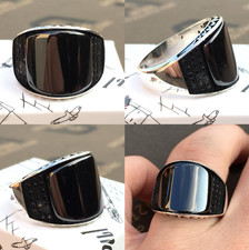 Turkish Handmade 925 Sterling Silver Black Zircon Stone Mens Ring Gift 001