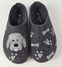 Haflinger Womens GRIZZLY DOODLE DOGS Gray Wool Clogs Slippers Sz 39 /US 8