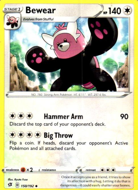 Bewear 150/192 Uncommon Rebel Clash Pokemon Near Mint