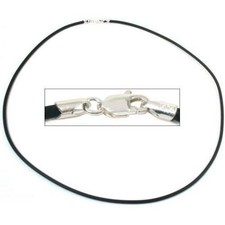 Rubber Cord Necklace Silver Clasp Black Jewelry 16"