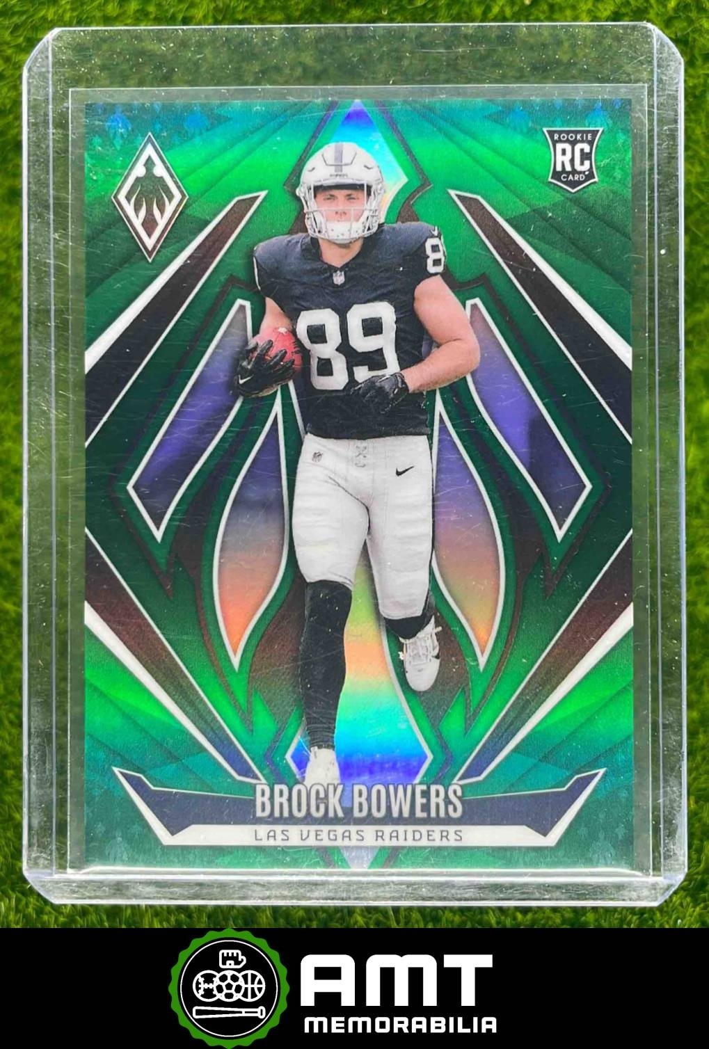 Brock Bowers RC 2024 Panini Phoenix Green 13/25 Las Vegas Raiders #165