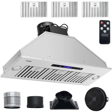 36" 900CFM 4-Speed Stainless Steel Range Hood with Touch & Remote LED