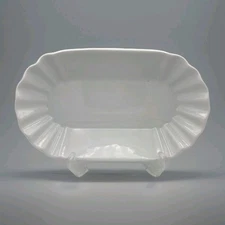 CreaTable White Porcelain Platter Ruffle Scalloped Oval Serving Tray Dish 12"