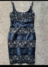 Formal Lace Black Tan Lined Knee Length Dress Womens 8 Wedding Party Prom Date