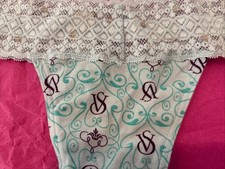 Vintage Y2K Victoria's Secret Soft Thong Logo Light Blue Lace Sequin Sz M