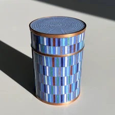 Fabienne Jouvin Cloisonné - Blue 'Sticks' Jar Canister Caddy w/Lid