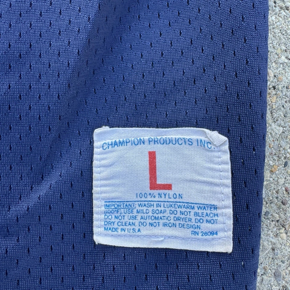 Vintage 80s Champion Trojans Mesh Nylon Navy Blue Yellow Football Jersey Size L - Image 2 of 4