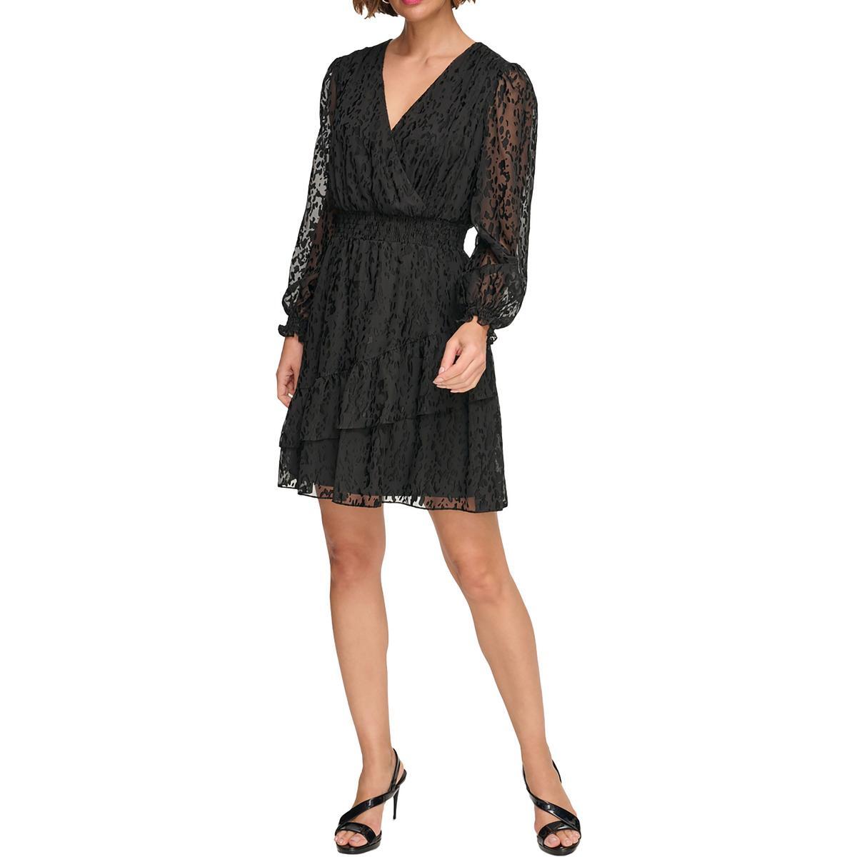 Женское черное платье-сорочка с животным принтом DKNY 6 BHFO 4386