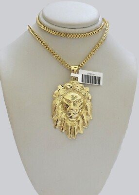 10k Yellow Gold Franco Chain Necklace Lion Charm Pendant 3mm 18''-26'' Inches SALE