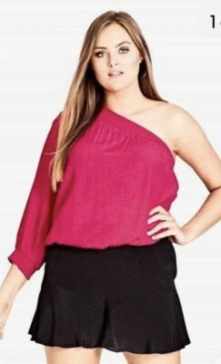 CITY CHIC Crazy Love One Shoulder Plus Size Top Lipstick NWT $69.95