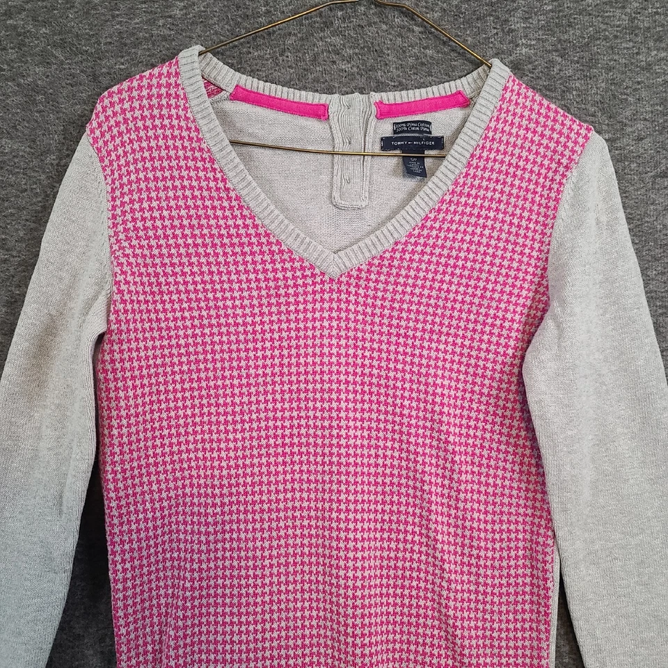 Tommy Hilfiger Pima Algodón Cárdigan Suéter Mujer Pequeño Manga Larga Rosa Gris Foto 3 de 4