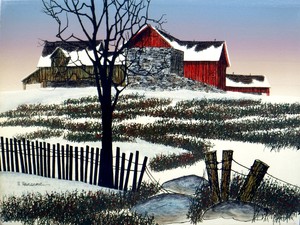 Winter Barn H Hargrove 12 X16 Painting Serigraph On Canvas