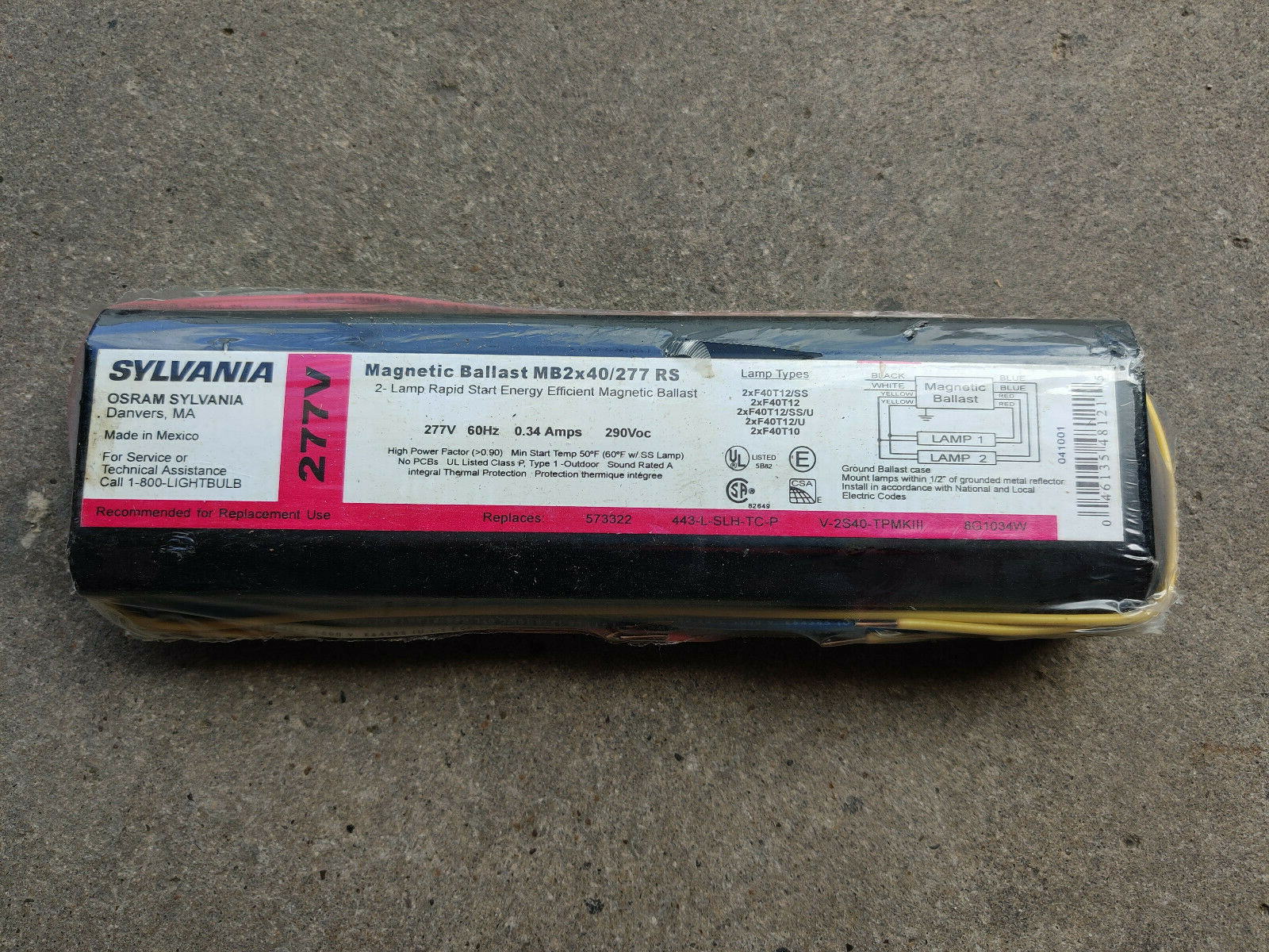 SYLVANIA MB2X40/277 RS BALLAST 277V *NEW IN ORIGINAL PACKAGE* eBay