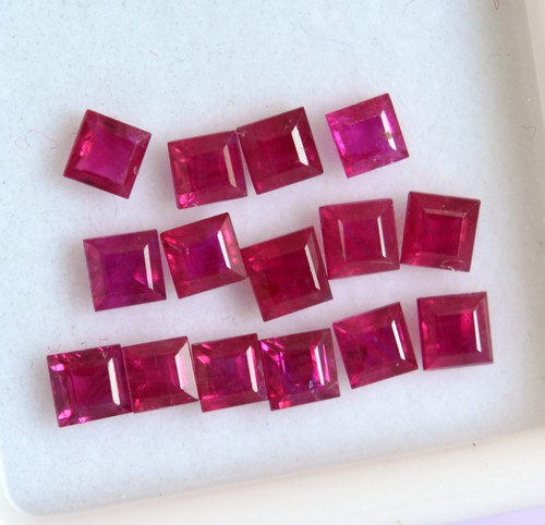 2.75MM Rubí Natural Corte Cuadrado Lote 15 Piezas 2.98 Cts Calibrado Suelto - Picture 2 of 4
