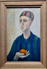Arthur Okamura -Modernist Portrait Man holding a Ball- 1954 Oil Painting