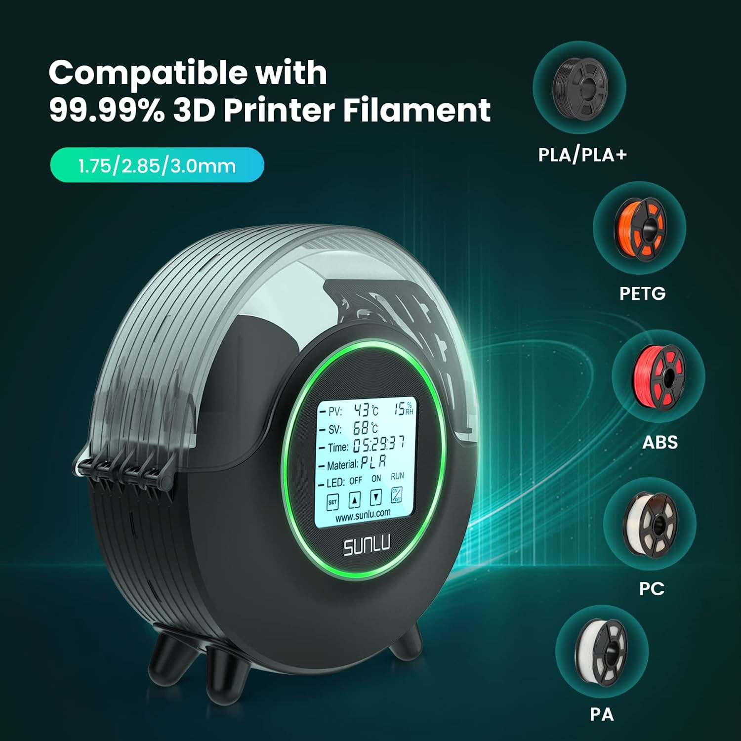 SUNLU S2 FilaDryer Filament-Trockner 360° Surround Heizung Filament Dryer Box - Bild 4