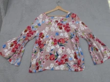 Cupio Shirt Women L Pink Floral Cottagecore Bohemian Festival Vibrant Dopamine