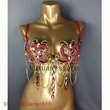 New Hot Carnival Bra Rainbow Pink RED Stone Belly Dancing WIRE BRA Cosplay